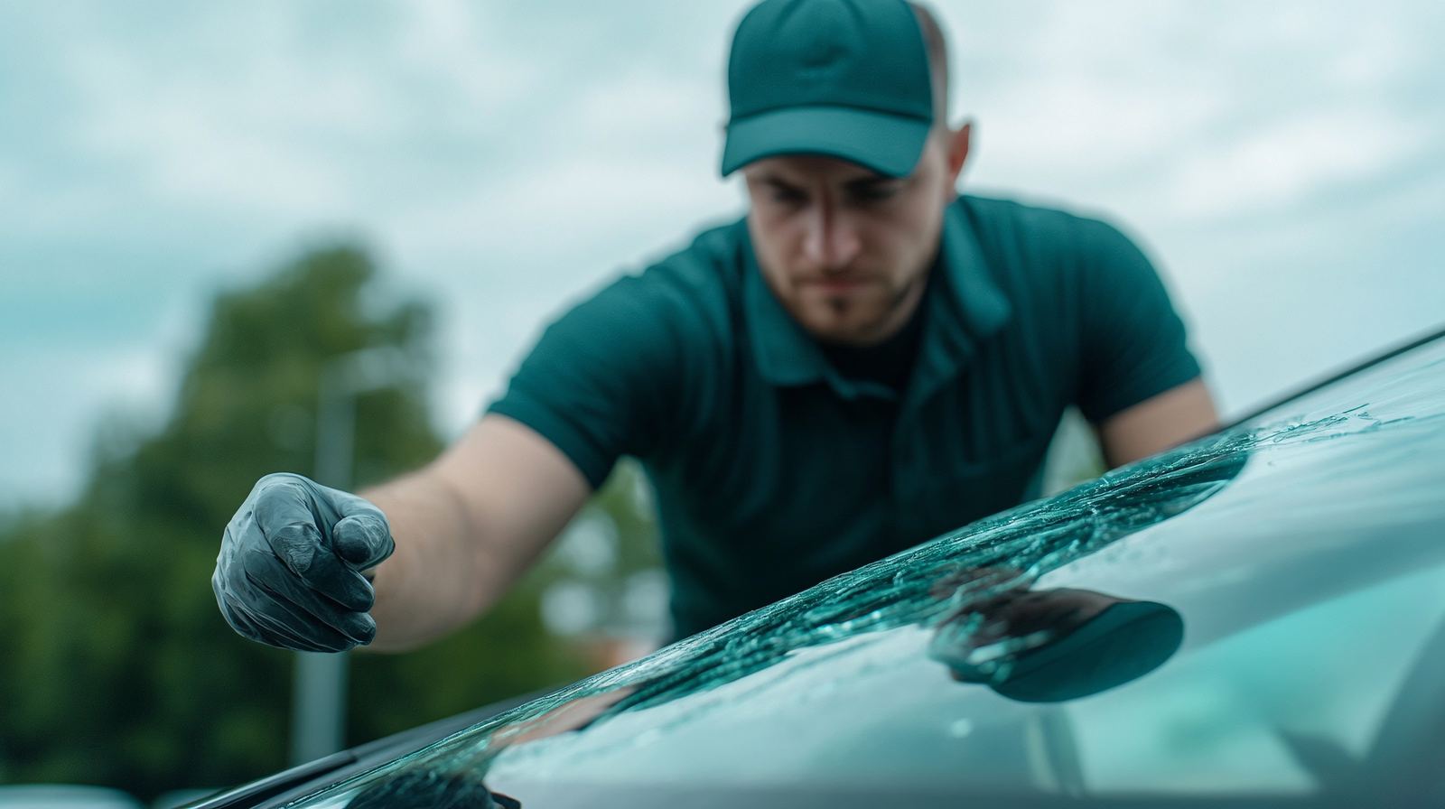 Windshield leak repair in progress