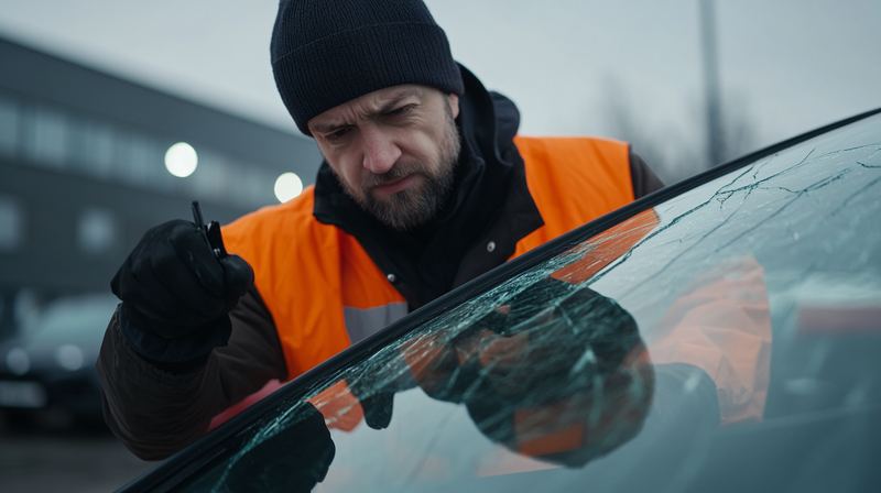 Auto glass technician at work near Dallas